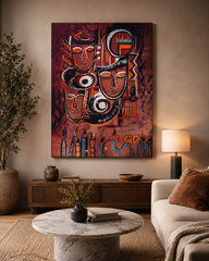 Tribal Harmony – Abstract Faces Wall Poster Canvas
