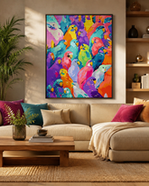 Colorful Parrot Paradise – Abstract Bird Wall Poster Canvas